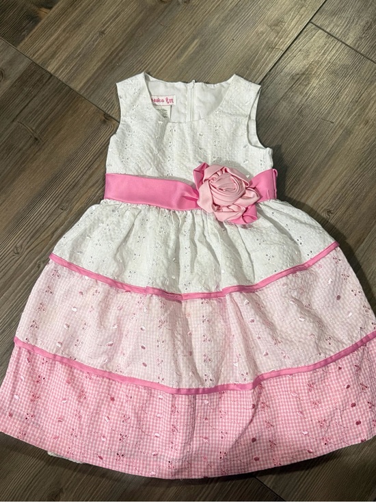Jessica Ann Other - Jessica Ann White and Pink Tiered Eyelet Flower Dress girls size 4